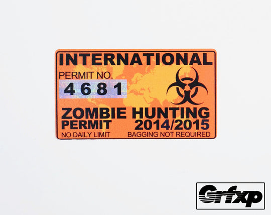 International Zombie Hunting Permit Printed Sticker